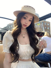 LIZAKOSHT  -  Cute Set Women's Summer Short-sleeved Square Collar Top High Waist A-line Skirt Two-piece Set Fashion Female Clothes